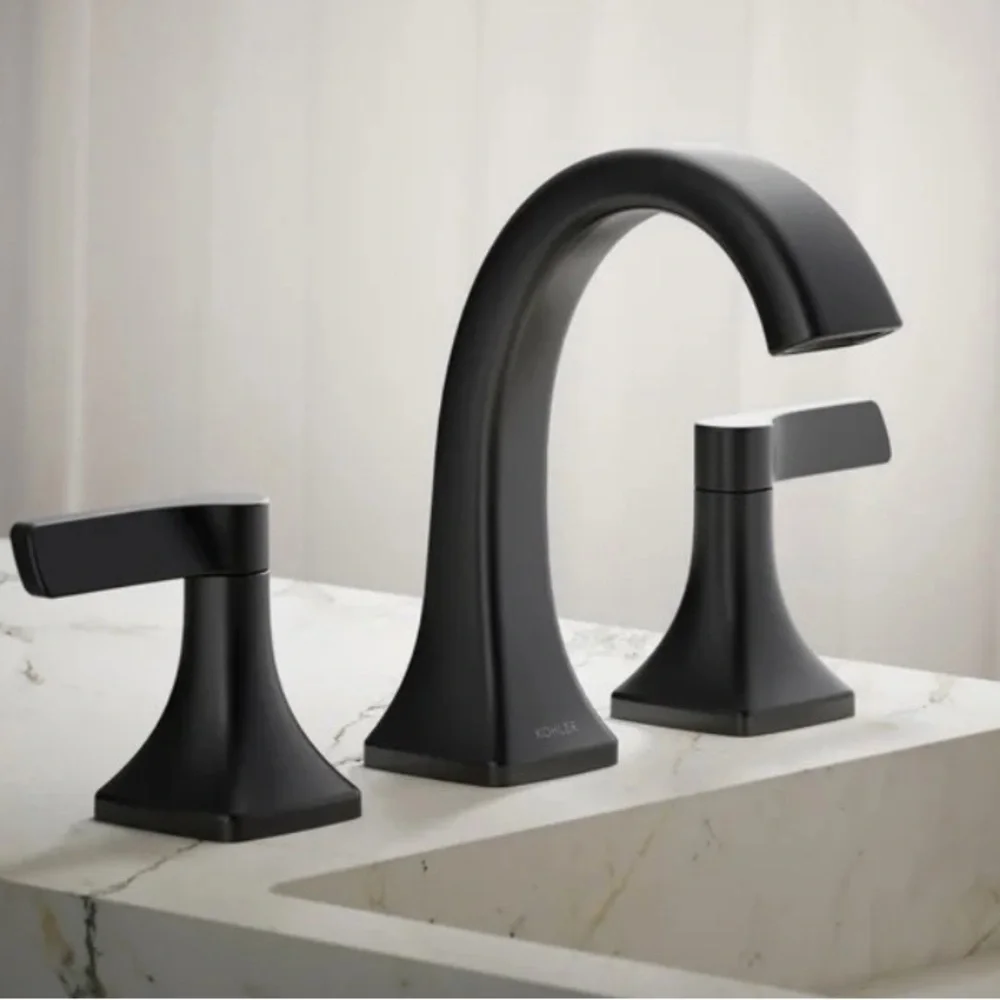 Kohler Riverly Matte Black Bathroom Faucet Widespread 2 - Handle New
